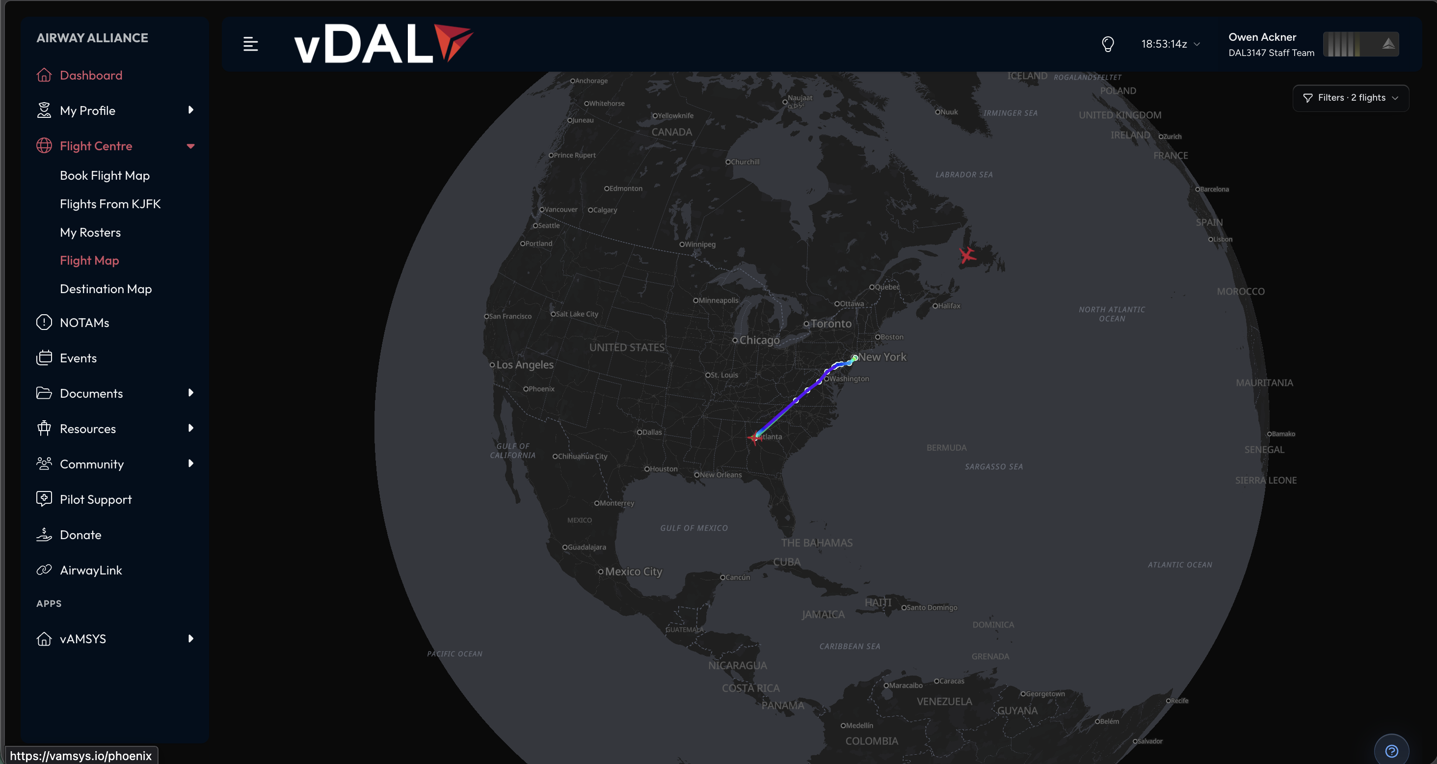 VAMSYS live-flight tracking interface